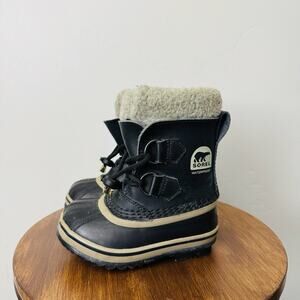 Sorel Yoot Pac Black Rubber Fur Lined Snow Boots Kids Size 8